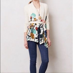 Anthropologie Moth Blossomed Lengths Ivory Floral Tie Cardigan